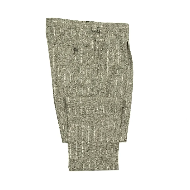 Wide-leg Palazzo Pants-x Sartoria Carrara: Pleated trousers in taupe undyed wool with cream stripe