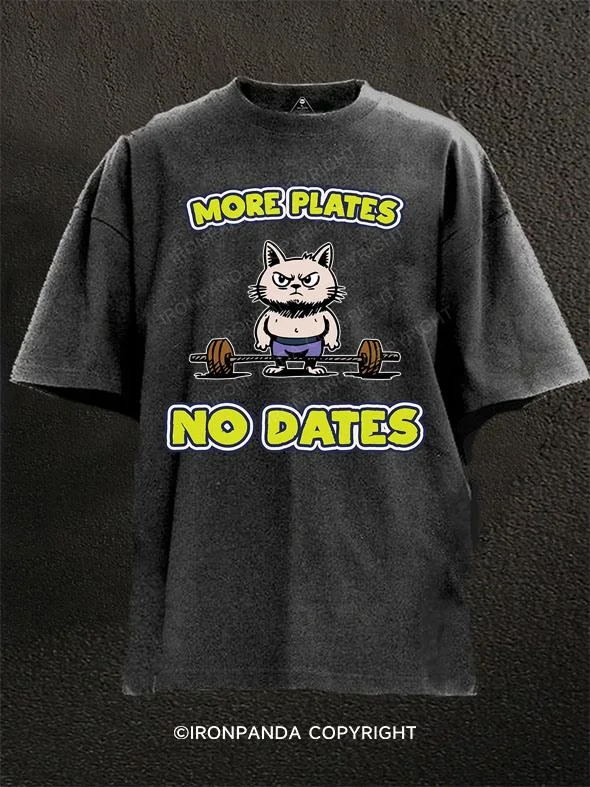 Printed Graphic T-shirt-More plates no dates Washed Gym Shirt