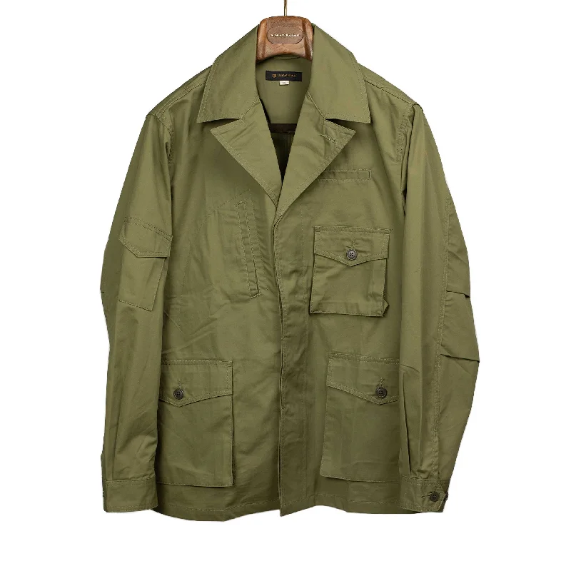 Zip-up Hoodie Jacket-Multi-pocket jacket in olive cotton