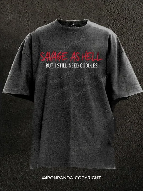 Trendy T-shirt Designs-Savage As Hell Washed Gym Shirt