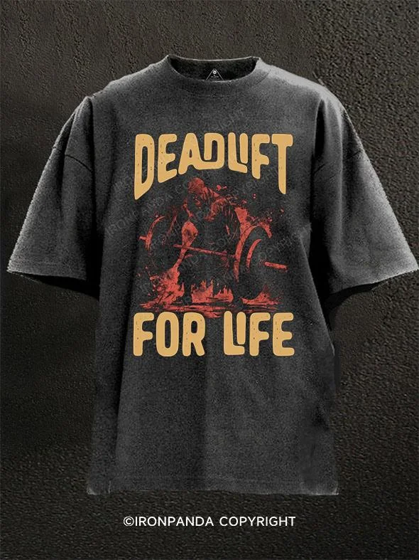 Retro Print T-shirt-Deadlift for life Washed Gym Shirt