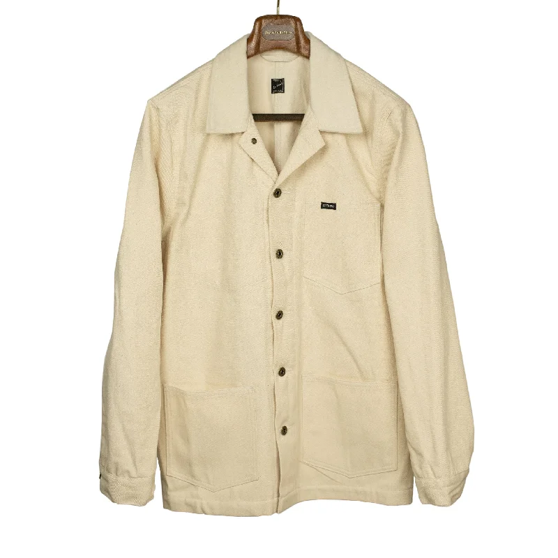 Zip-up Hoodie Jacket-Chore jacket in reversed cream brushed back cotton twill