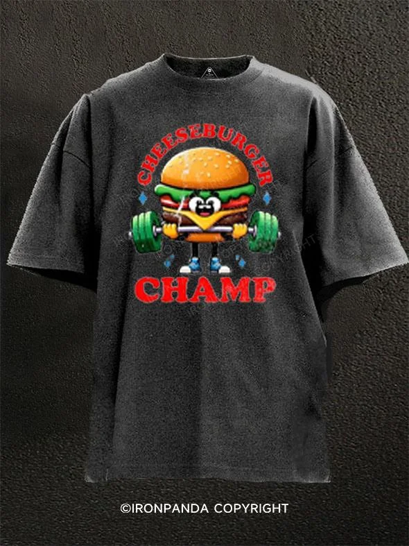 Art Print T-shirt-cheeseburger champ Washed Gym Shirt