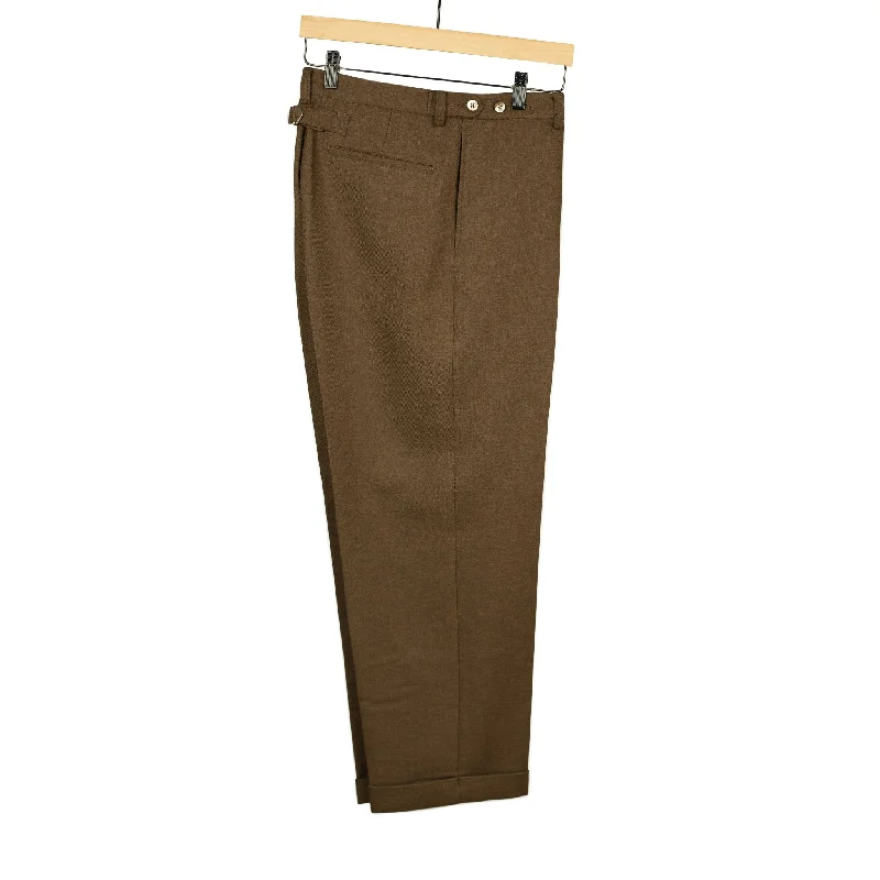 Lightweight Running Pants-Cinch-back trousers in chocolate brown poly double cloth