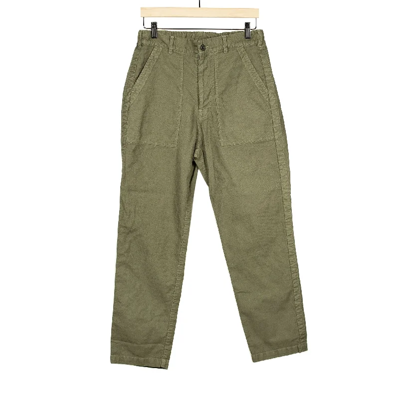 Cool Patterned Pants-Pegtop baker pants in washed brown cotton/linen canvas