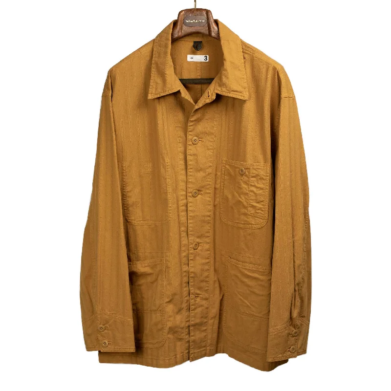 Athletic Performance Jacket-Coverall jacket in ochre herringbone garment-dyed cotton rayon mix