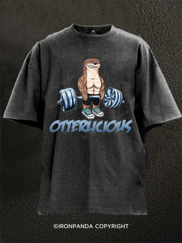 Casual Slogan T-shirt-Otterlicious Washed Gym Shirt