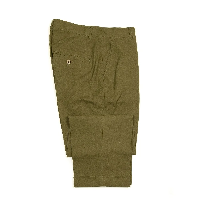 Relaxed Fit Denim Pants-Flat front chinos in olive crisp high density cotton