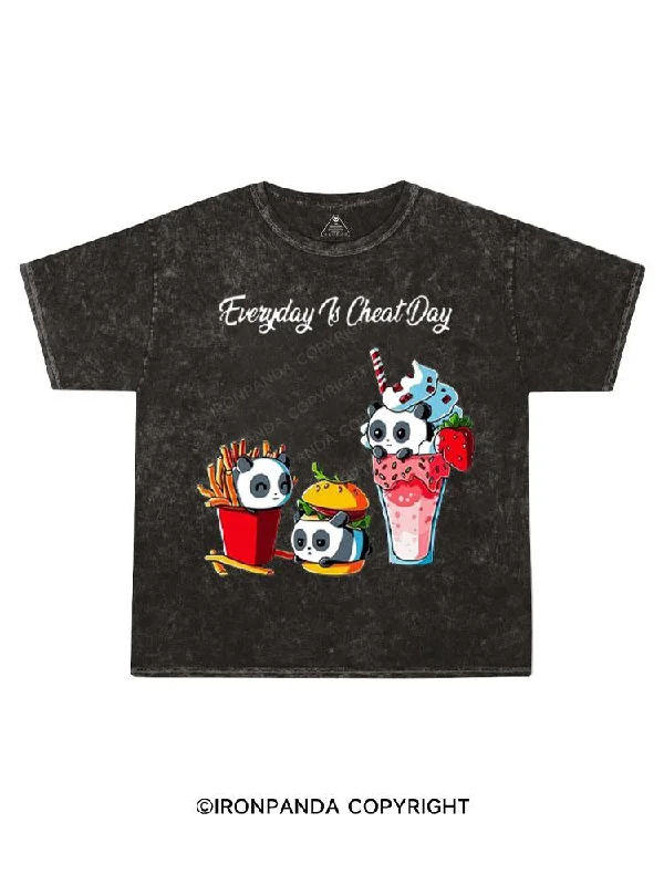 Graphic Print T-shirt-Everyday Is Cheat Day Kids Washed T-Shirt