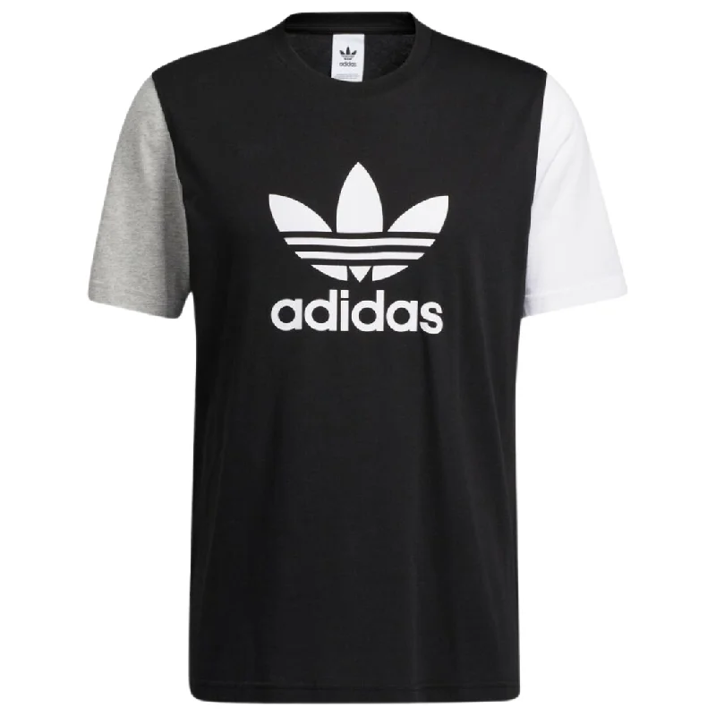 Printed Oversized T-shirt-Adidas Blocked Trefoil T-Shirt - Black / Grey / White