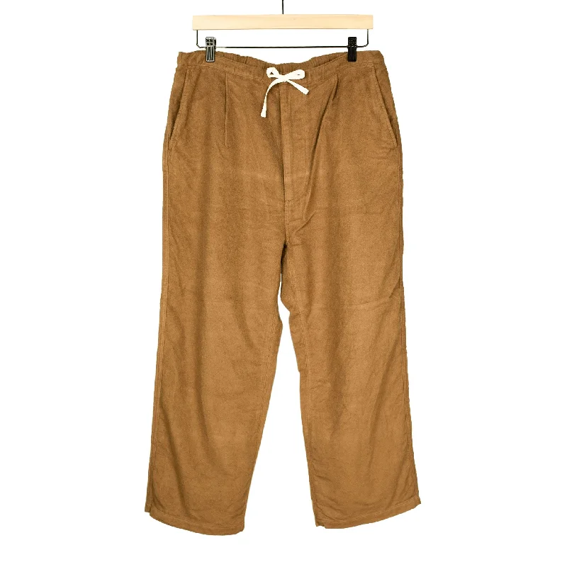 Warm Thermal Pants-Drawstring trousers in camel cotton moleskin