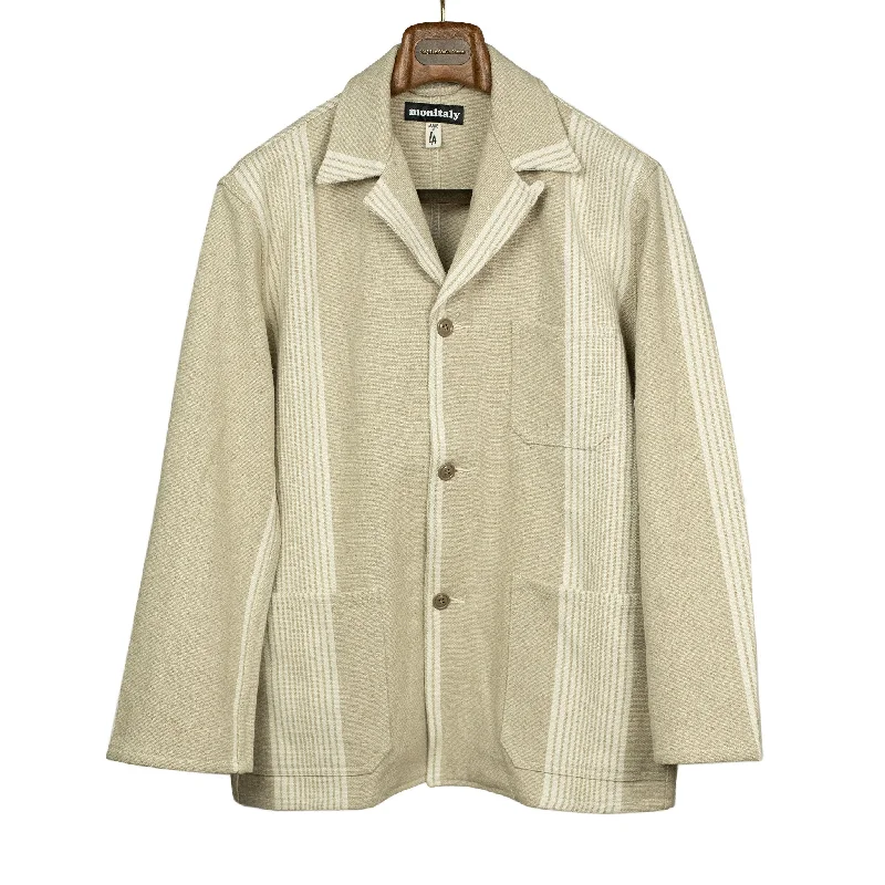 Stylish Trench Coat Jacket-Italian Jail Jacket in natural striped linen and cotton canvas