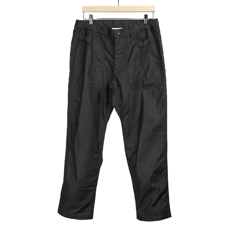 Lightweight Linen Pants-Drawstring fatigue trousers in black cotton sateen