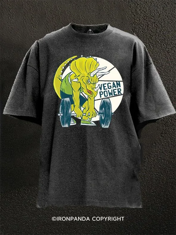 High-quality Printed T-shirt-Vegan Power Triceratops Washed Gym Shirt