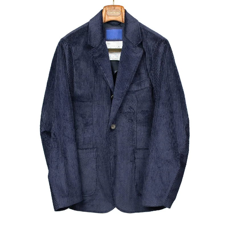 Waterproof Outdoor Jacket-Single breasted jacket in navy English cotton corduroy