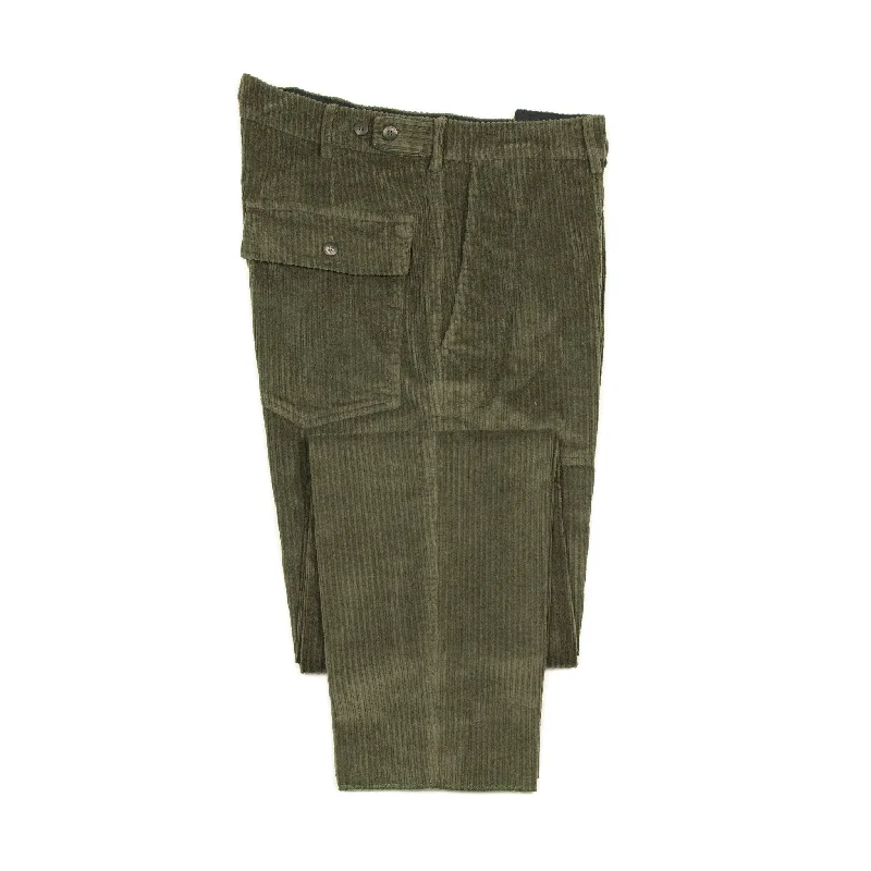 Comfortable Casual Pants-Aartemas fatigue trousers in olive green irregular wale cotton corduroy