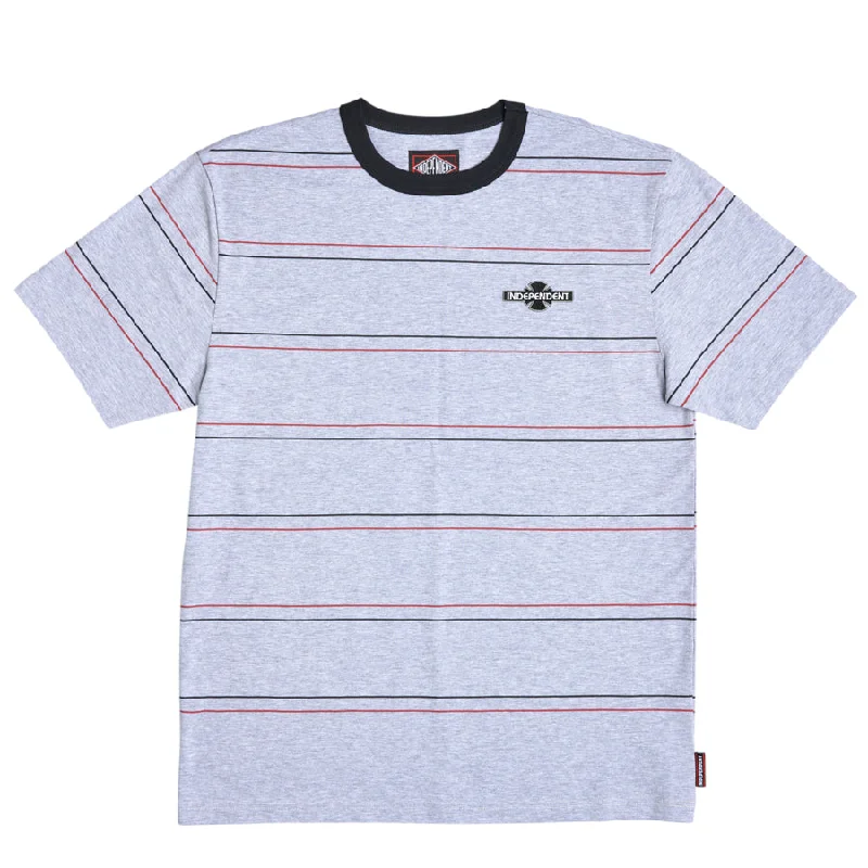 Black And White T-shirt-Independent Tee OGBC Patch Grey Stripe