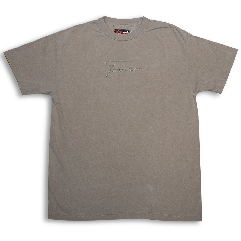 Cool Graphic T-shirt-Towers Line Tee Shirt - Washed Tan