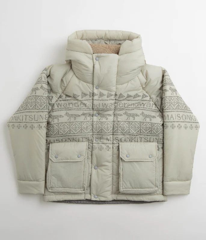 Trendy Puffer Jacket-and wander x Maison Kitsune Nordic Border Insulation Jacket - Light Beige