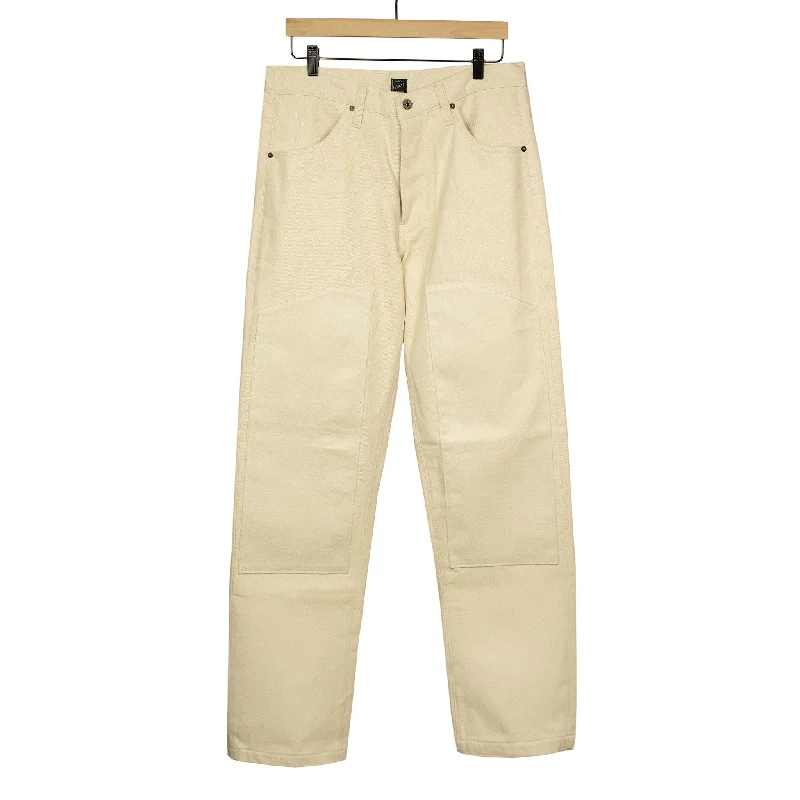 Comfortable Pajama Pants-Double knee trouser in reversed cream brushed back cotton twill