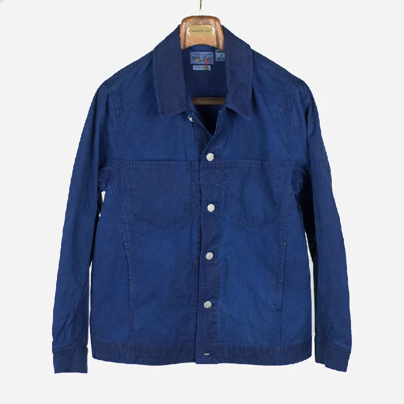 Lightweight Windproof Jacket-Hand-dyed indigo cotton duck trucker jacket