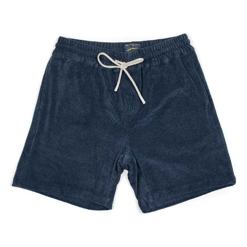 Graphic Logo Shorts-Easy shorts in navy cotton mix terry