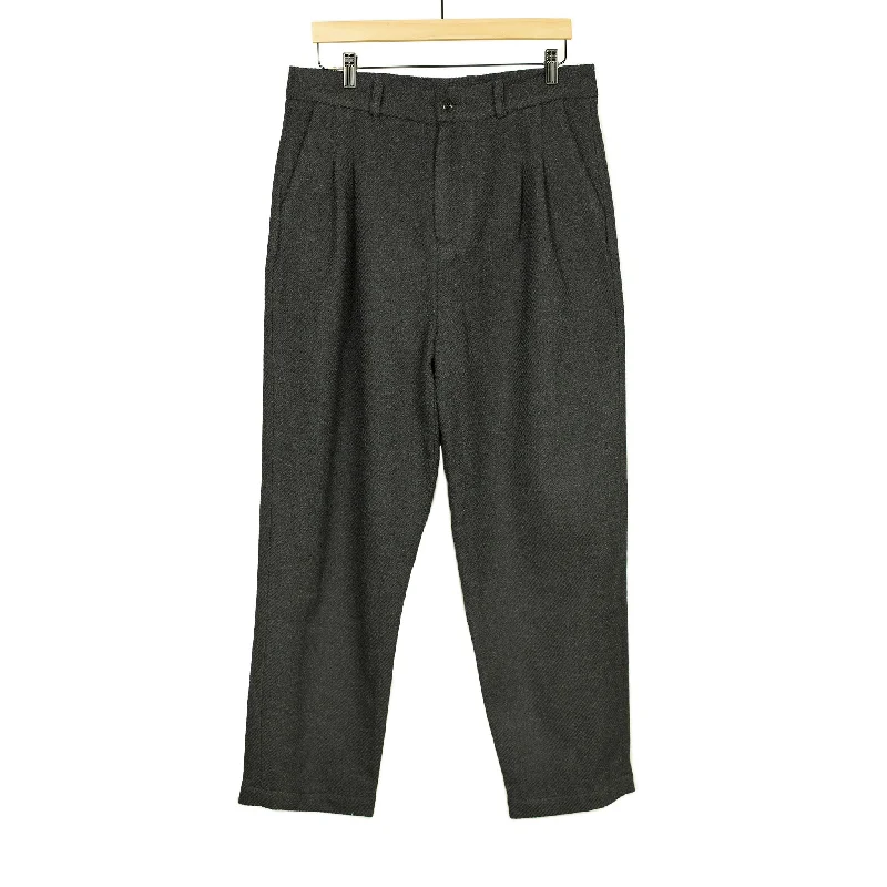 Vintage Slim-fit Pants-Double pleat trousers in charcoal wool twill