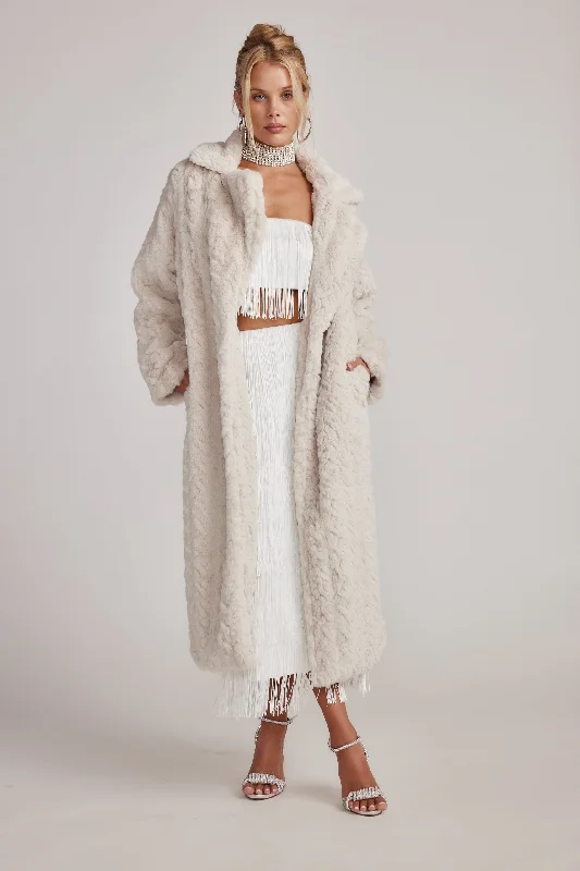 Classic Bomber Jacket-Sasha Cream Floor Length Coat