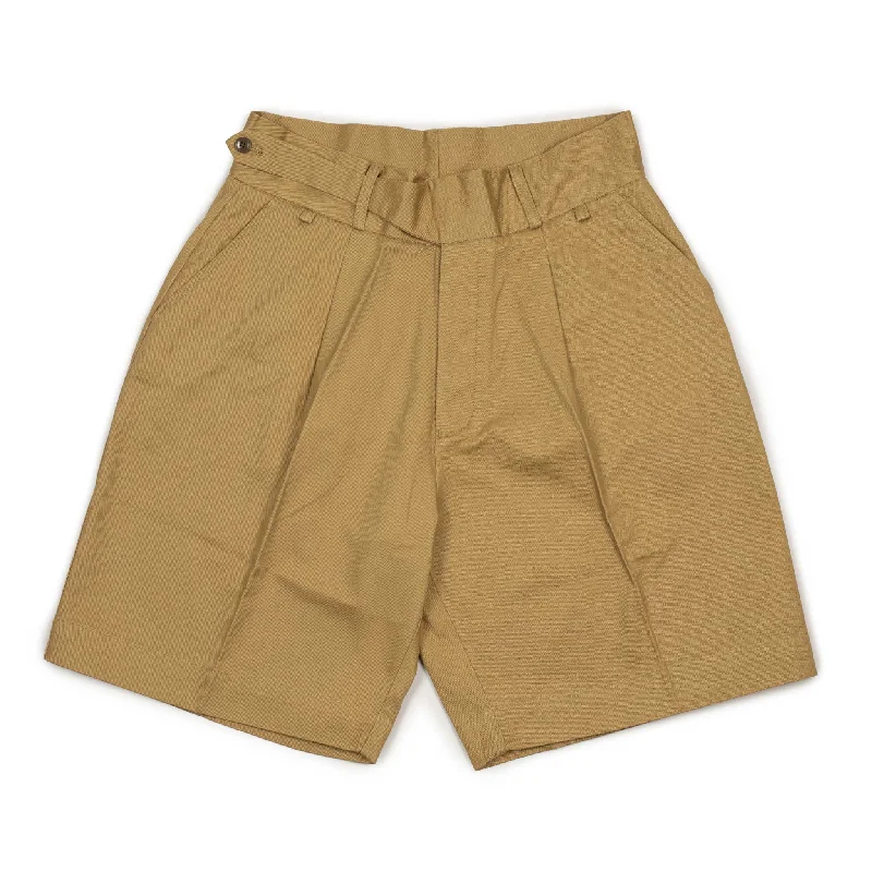 Relaxed Fit Sweat Shorts-Pleated ghurka-style shorts in beige cotton twill