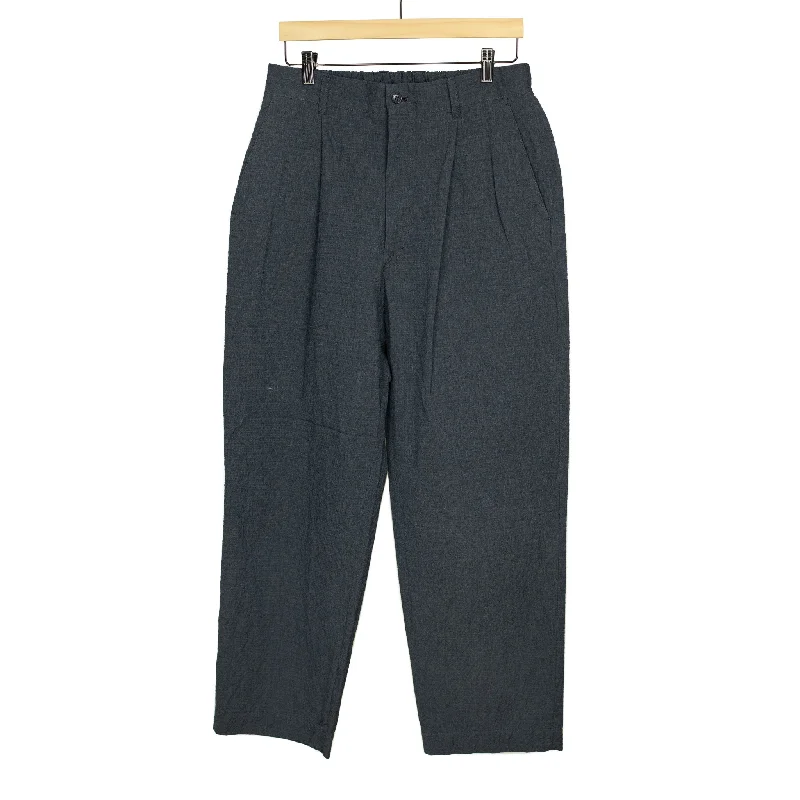 Trendy Pleated High-waisted Pants-One-tuck easy pants in navy checked cotton seersucker