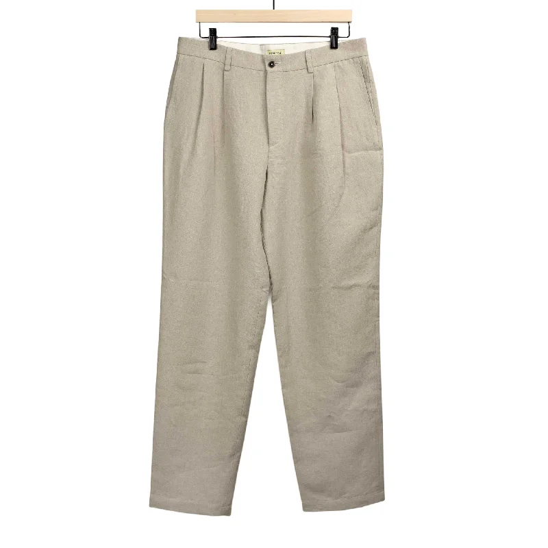 Soft Cotton Yoga Pants-Two pleat trousers in undyed oatmeal Belgian linen