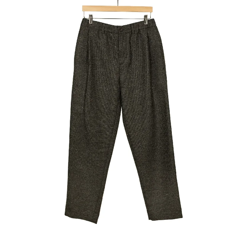 Comfortable Running Pants-"Combing" easy pants in charcoal, brown and black "Donegal" grid wool