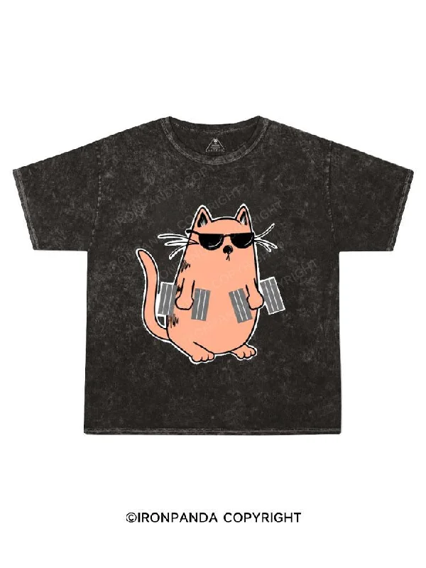 Unisex Basic T-shirt-strong cat Kids Washed T-Shirt