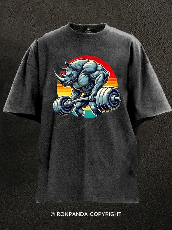 Graphic T-shirt With Cool Designs-Powerful Rhino Strength Washed Gym Shirt