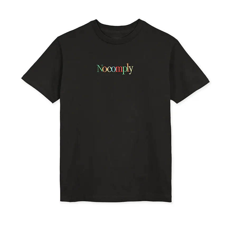 T-shirt For Festival Outfits-No-Comply Embroidered Us Tee Shirt - Black