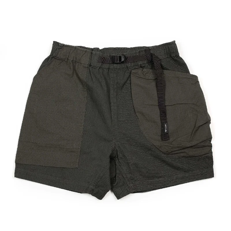 High Waist Vintage Shorts-Field shorts in basalt black paneled cotton twill and ripstop (restock)