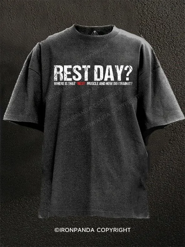 T-shirt With Motivational Quotes-Rest Day A Workout Muscle Washed Gym Shirt