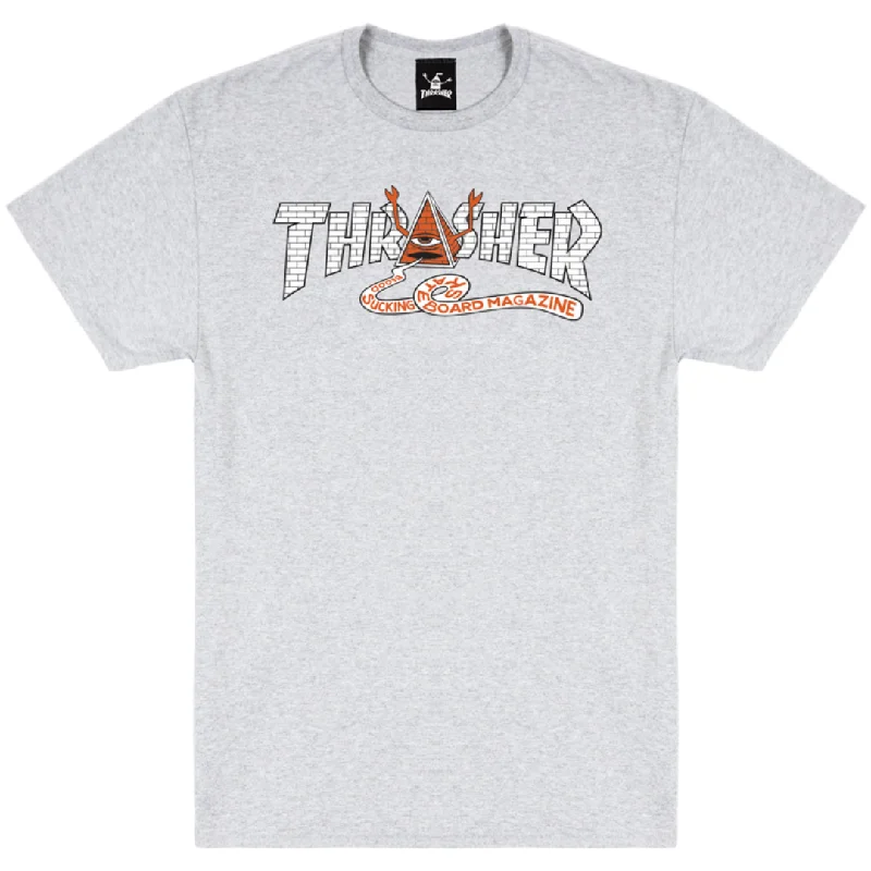 Custom Name T-shirt-Thrasher Magazine x Toy Machine Pyramid T-Shirt - Ash Grey