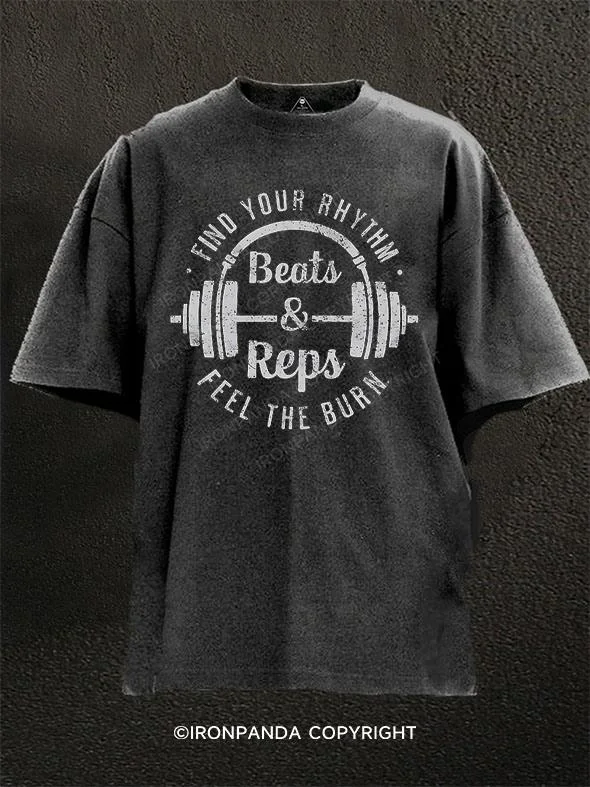 Cotton Graphic T-shirt-Beats & Reps Washed Gym Shirt