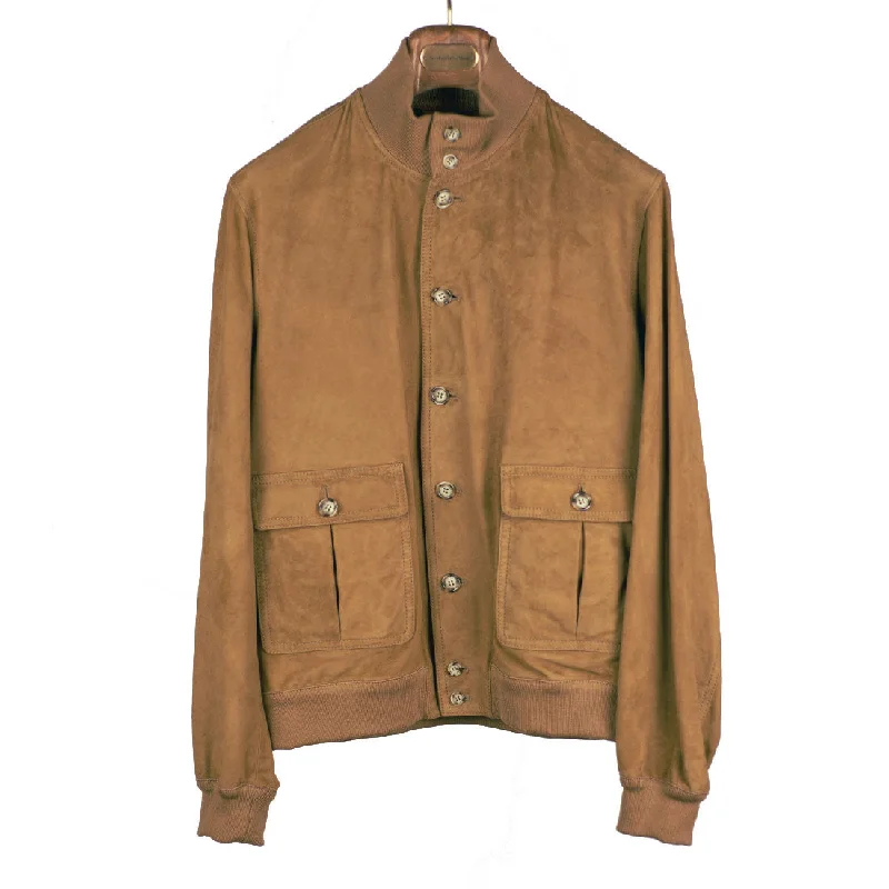 Padded Parka Jacket-Butterscotch suede Valstarino bomber jacket, unlined