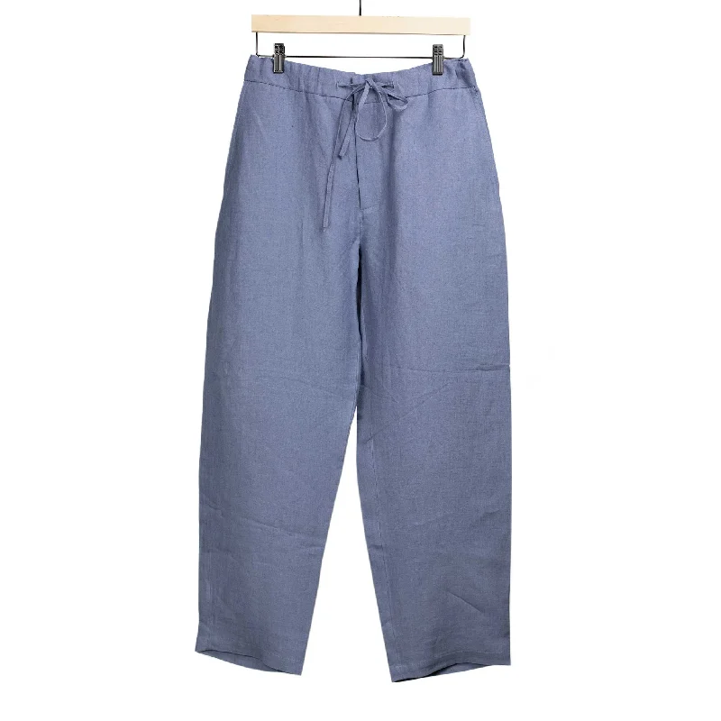 Custom Logo Joggers-Lounge trousers in faded blue Belgian linen