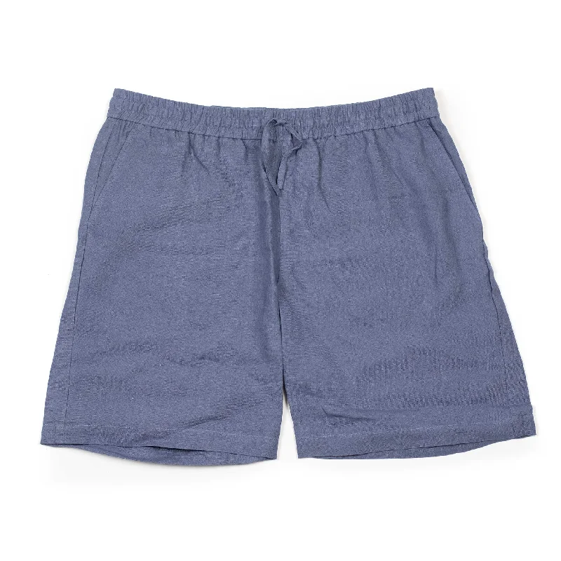 Stretch Fit Shorts For Sports-Drawstring easy shorts in faded blue Belgian linen