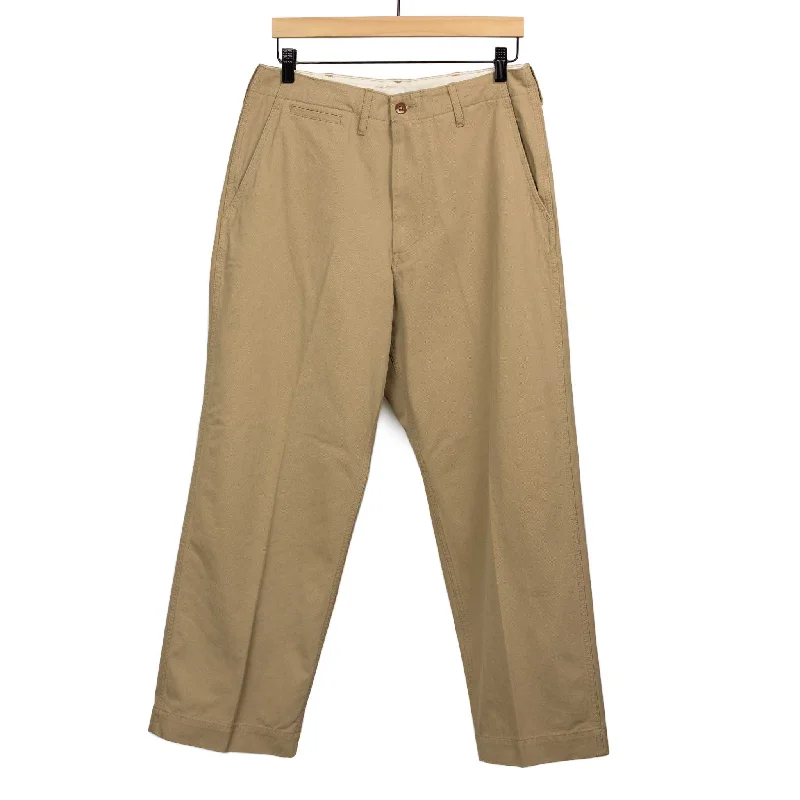 Lightweight Cotton Chinos-Military flat front trousers in classic khaki cotton twill