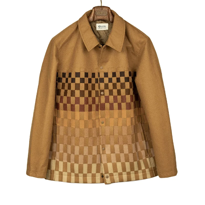 Soft Plush Jacket-Basketweave coaches jacket in beige gradient poly