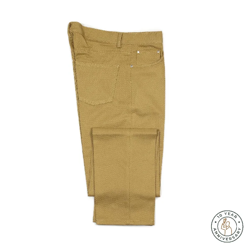 Slim Fit Dress Pants-Exclusive Aacero 5-pocket trousers in beige textured cotton twill (10th anniversary capsule)