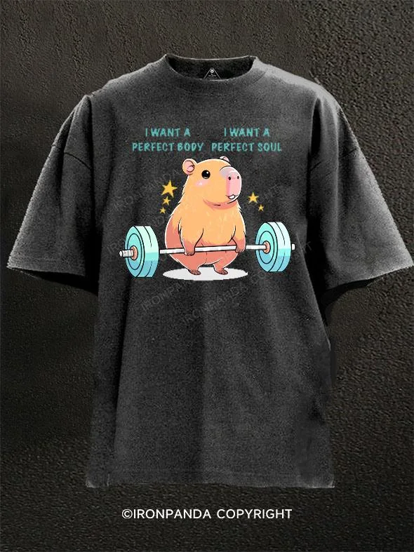 T-shirt With Pop Culture Prints-Capybara Weightlifting Washed Gym Shirt