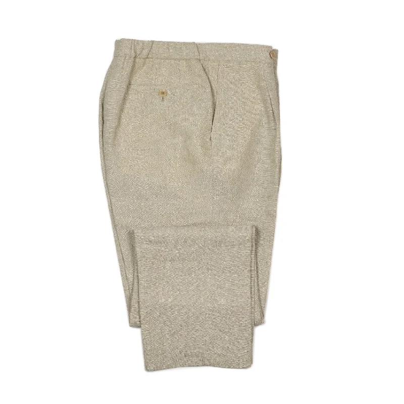 Custom Embroidered Joggers-Exclusive single-pleated easy pants in oatmeal linen (restock)