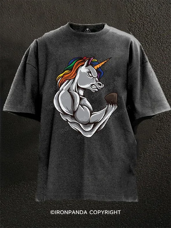 Tropical Graphic T-shirt-Unicorn At The Gym Washed Gym Shirt