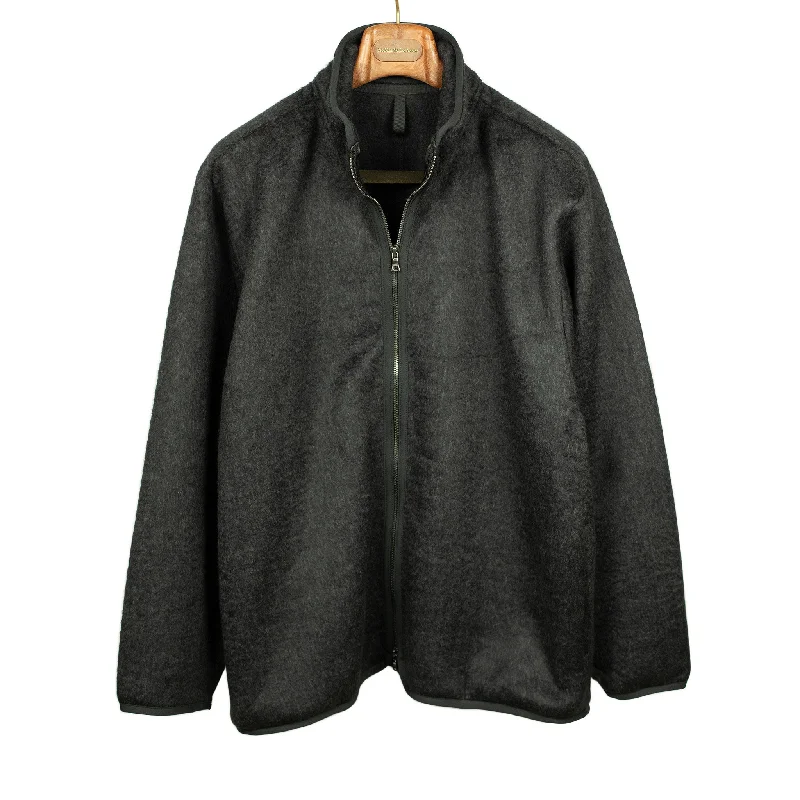 Comfy Fleece-lined Jacket-Zip up jacket in charcoal cotton and silk fleece