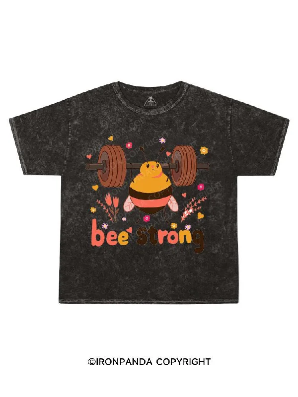 Retro Print T-shirt-Bee Strong Kids Washed T-Shirt